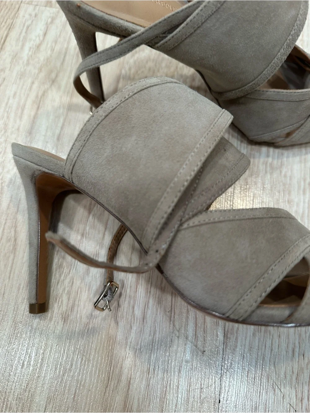 Banana Republic Taupe Crisscross Suede Slide Heels